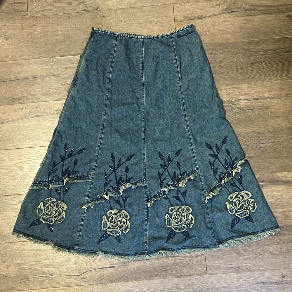 Y2k denim midi skirt